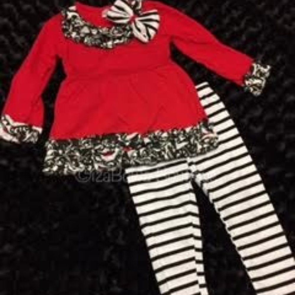Red, White & Black Ruffled 2 pc Pant Set   124112M  12-18 months  NWT Boutique